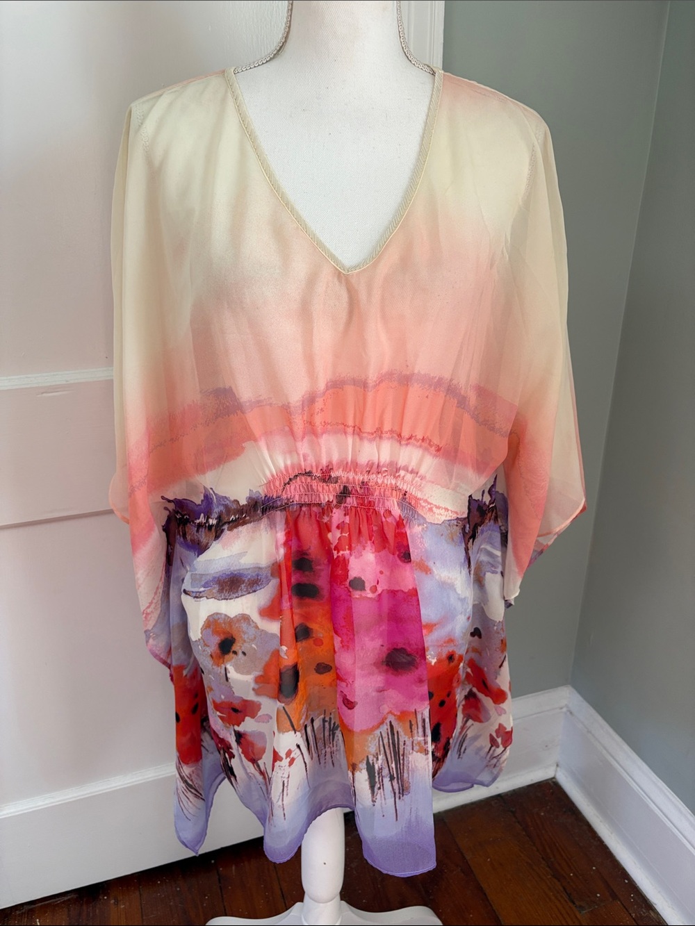 Lane Bryant Multicolor Sheer Kaftan Cover-Up Watercolor Size 18/20